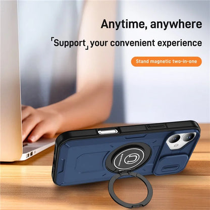 For iPhone 16 Plus Case Camshield Kickstand TPU+PC Phone Cover Support Magnetic Car Mount
