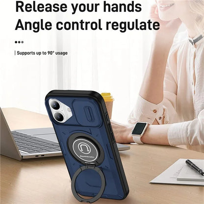 For iPhone 16 Plus Case Camshield Kickstand TPU+PC Phone Cover Support Magnetic Car Mount