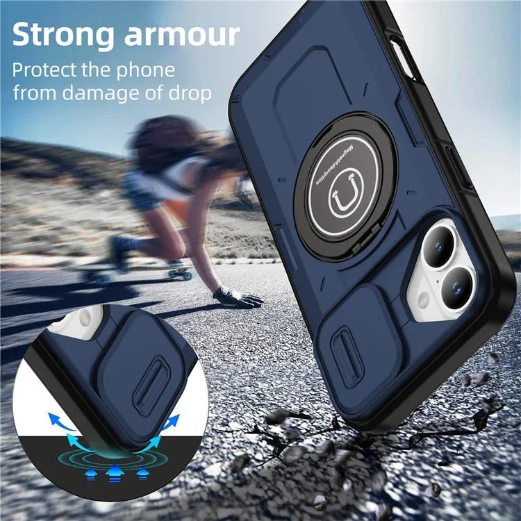 For iPhone 16 Plus Case Camshield Kickstand TPU+PC Phone Cover Support Magnetic Car Mount
