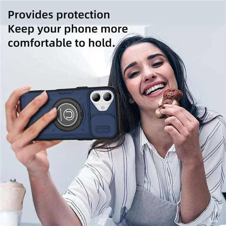For iPhone 16 Plus Case Camshield Kickstand TPU+PC Phone Cover Support Magnetic Car Mount