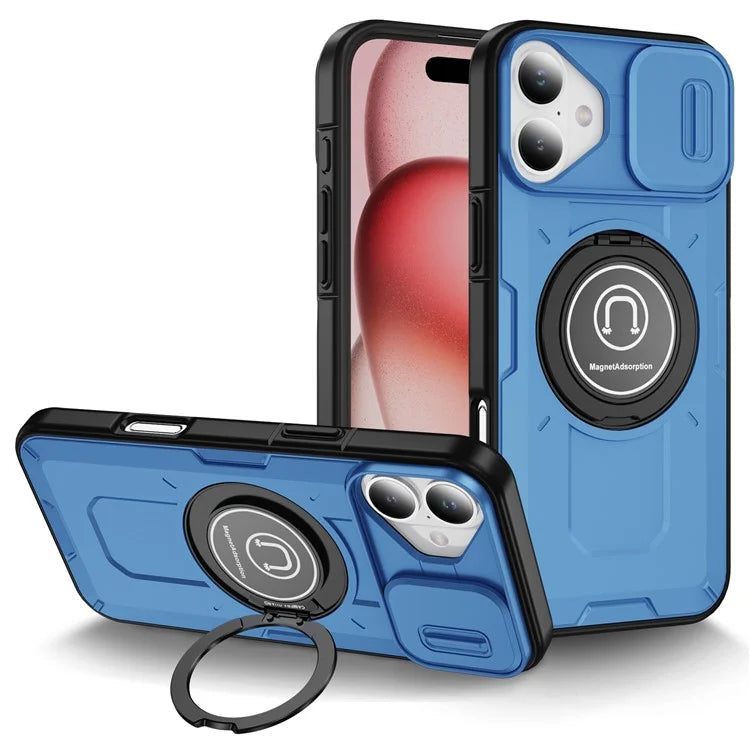 For iPhone 16 Plus Case Camshield Kickstand TPU+PC Phone Cover Support Magnetic Car Mount