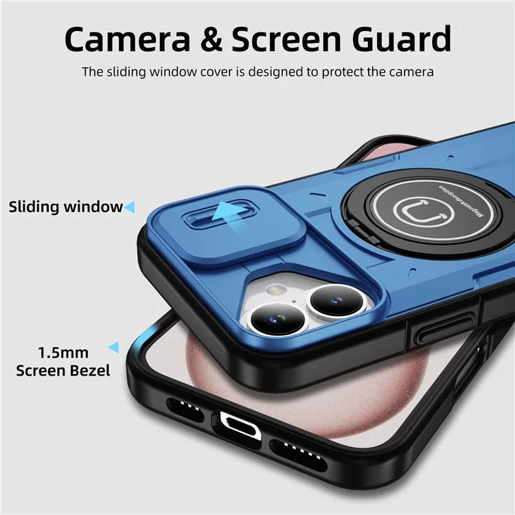 For iPhone 16 Plus Case Camshield Kickstand TPU+PC Phone Cover Support Magnetic Car Mount