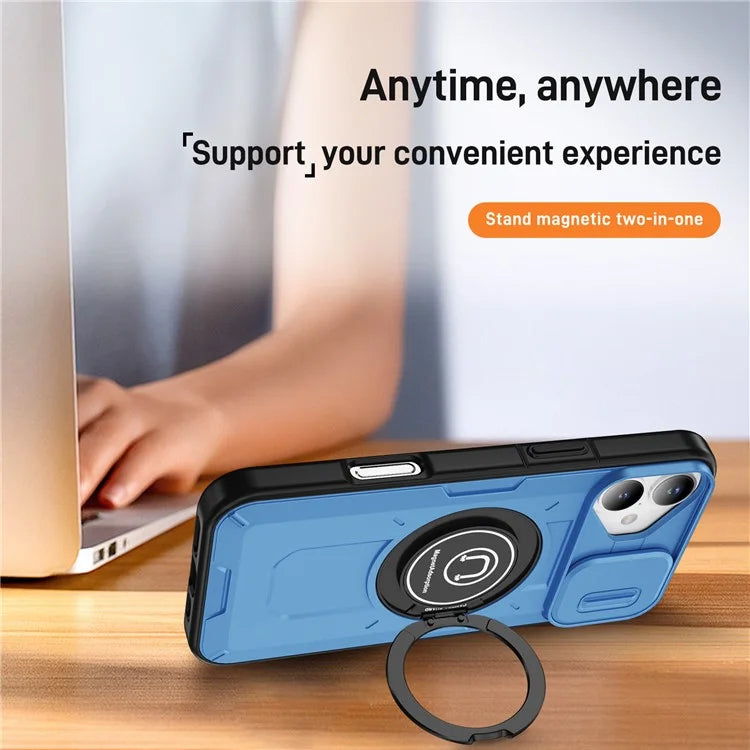 For iPhone 16 Plus Case Camshield Kickstand TPU+PC Phone Cover Support Magnetic Car Mount