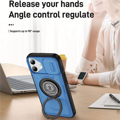 For iPhone 16 Plus Case Camshield Kickstand TPU+PC Phone Cover Support Magnetic Car Mount