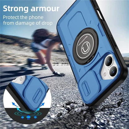 For iPhone 16 Plus Case Camshield Kickstand TPU+PC Phone Cover Support Magnetic Car Mount