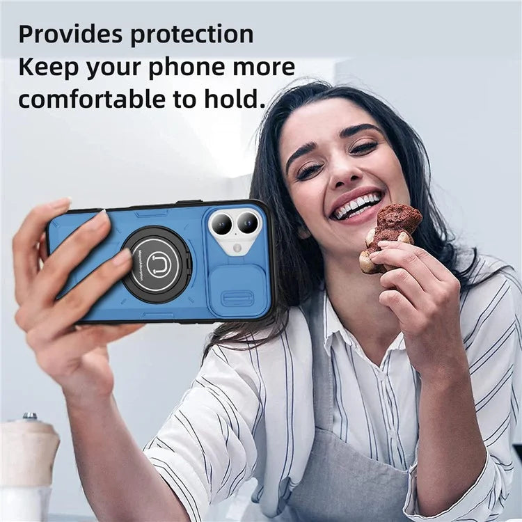 For iPhone 16 Plus Case Camshield Kickstand TPU+PC Phone Cover Support Magnetic Car Mount