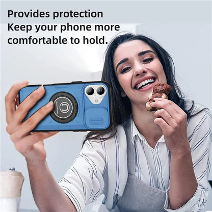 For iPhone 16 Plus Case Camshield Kickstand TPU+PC Phone Cover Support Magnetic Car Mount
