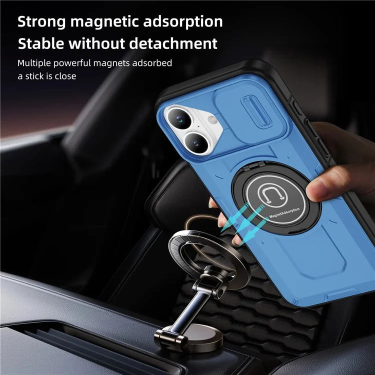 For iPhone 16 Plus Case Camshield Kickstand TPU+PC Phone Cover Support Magnetic Car Mount