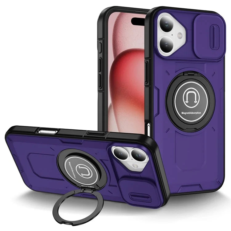 For iPhone 16 Plus Case Camshield Kickstand TPU+PC Phone Cover Support Magnetic Car Mount