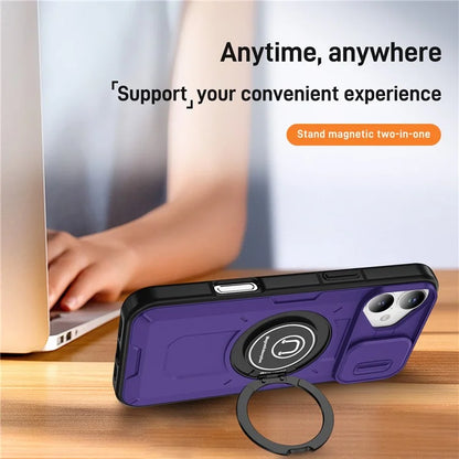 For iPhone 16 Plus Case Camshield Kickstand TPU+PC Phone Cover Support Magnetic Car Mount