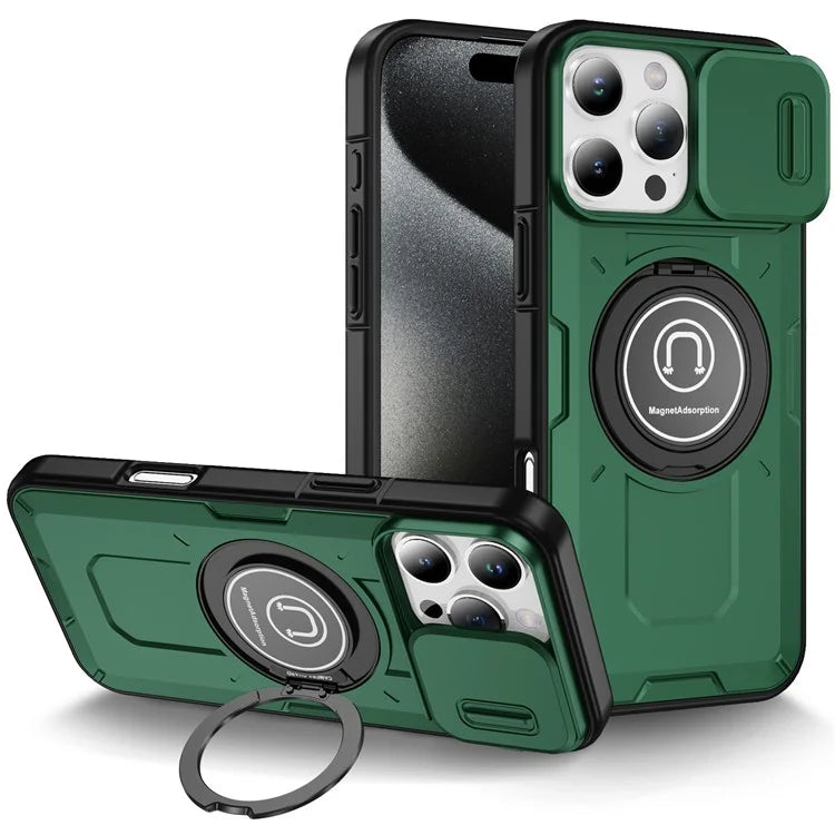 For iPhone 16 Pro Case Camshield Kickstand TPU+PC Phone Cover Support Magnetic Car Mount