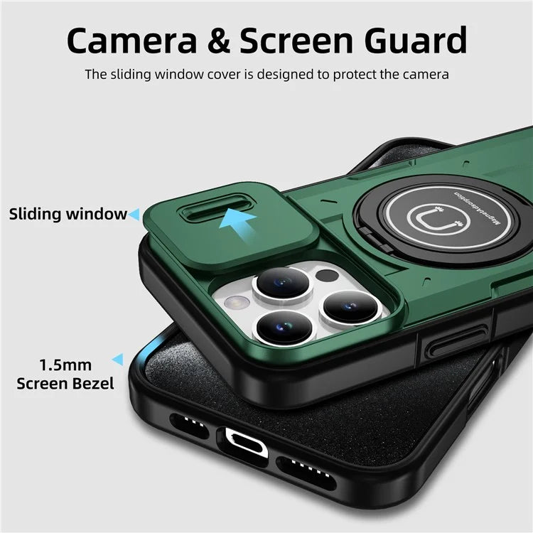 For iPhone 16 Pro Case Camshield Kickstand TPU+PC Phone Cover Support Magnetic Car Mount