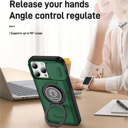 For iPhone 16 Pro Case Camshield Kickstand TPU+PC Phone Cover Support Magnetic Car Mount