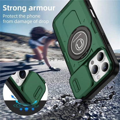 For iPhone 16 Pro Case Camshield Kickstand TPU+PC Phone Cover Support Magnetic Car Mount
