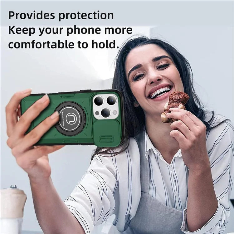 For iPhone 16 Pro Case Camshield Kickstand TPU+PC Phone Cover Support Magnetic Car Mount