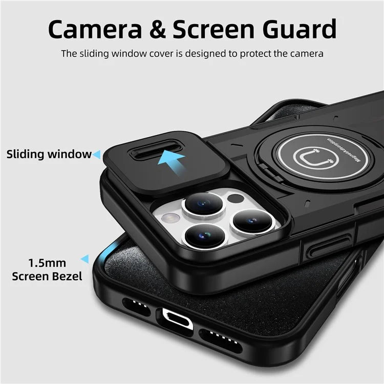 For iPhone 16 Pro Case Camshield Kickstand TPU+PC Phone Cover Support Magnetic Car Mount