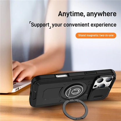 For iPhone 16 Pro Case Camshield Kickstand TPU+PC Phone Cover Support Magnetic Car Mount