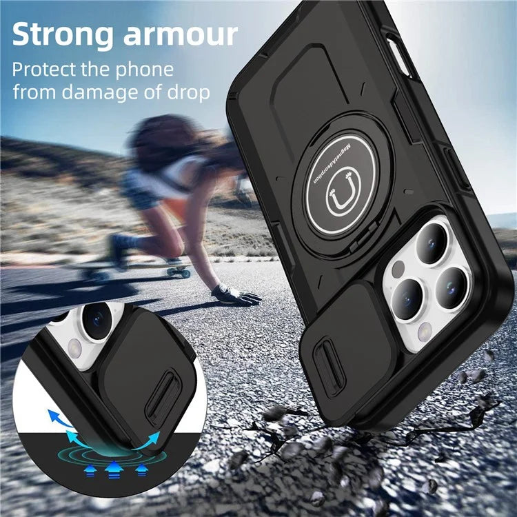 For iPhone 16 Pro Case Camshield Kickstand TPU+PC Phone Cover Support Magnetic Car Mount