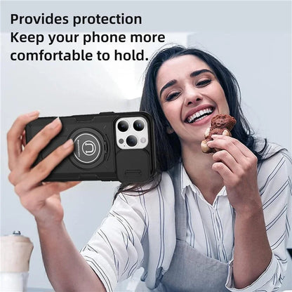 For iPhone 16 Pro Case Camshield Kickstand TPU+PC Phone Cover Support Magnetic Car Mount