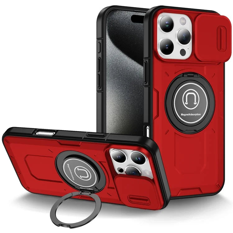 For iPhone 16 Pro Case Camshield Kickstand TPU+PC Phone Cover Support Magnetic Car Mount