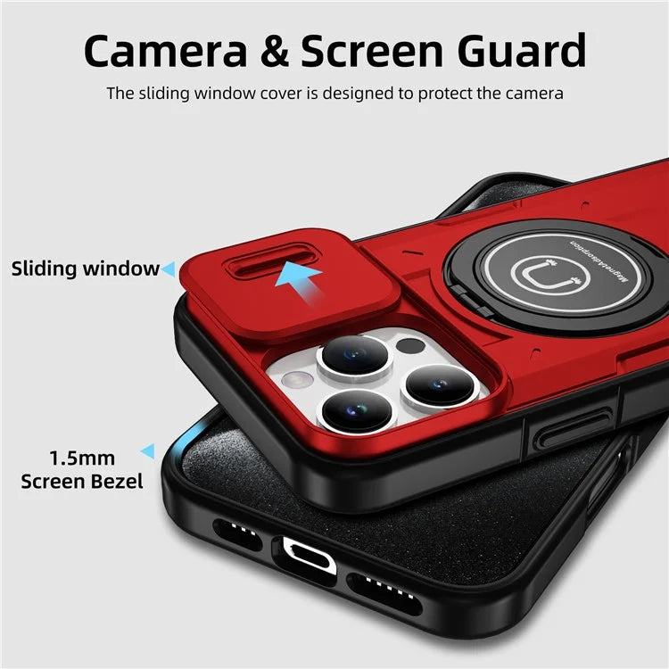 For iPhone 16 Pro Case Camshield Kickstand TPU+PC Phone Cover Support Magnetic Car Mount