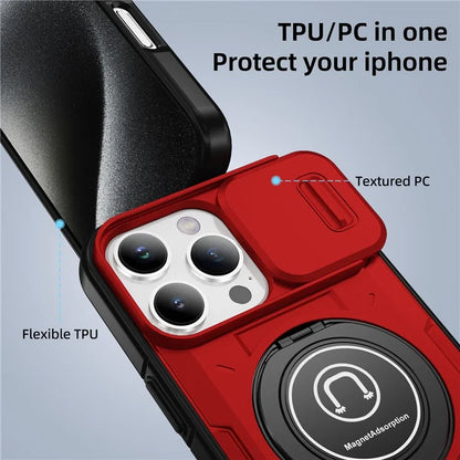 For iPhone 16 Pro Case Camshield Kickstand TPU+PC Phone Cover Support Magnetic Car Mount