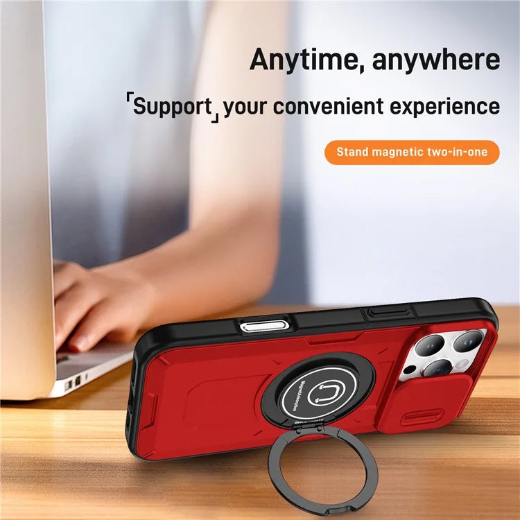 For iPhone 16 Pro Case Camshield Kickstand TPU+PC Phone Cover Support Magnetic Car Mount