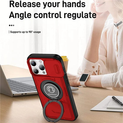 For iPhone 16 Pro Case Camshield Kickstand TPU+PC Phone Cover Support Magnetic Car Mount
