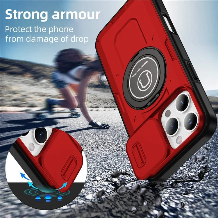For iPhone 16 Pro Case Camshield Kickstand TPU+PC Phone Cover Support Magnetic Car Mount