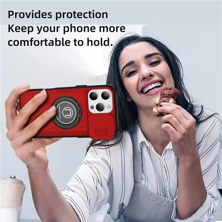For iPhone 16 Pro Case Camshield Kickstand TPU+PC Phone Cover Support Magnetic Car Mount