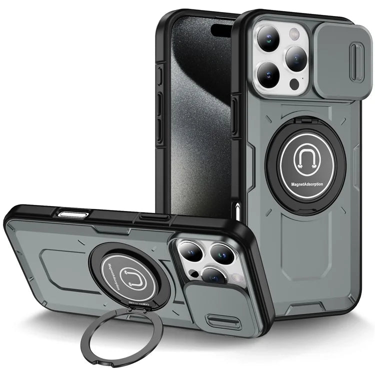 For iPhone 16 Pro Case Camshield Kickstand TPU+PC Phone Cover Support Magnetic Car Mount