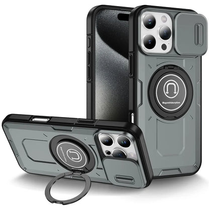 For iPhone 16 Pro Case Camshield Kickstand TPU+PC Phone Cover Support Magnetic Car Mount