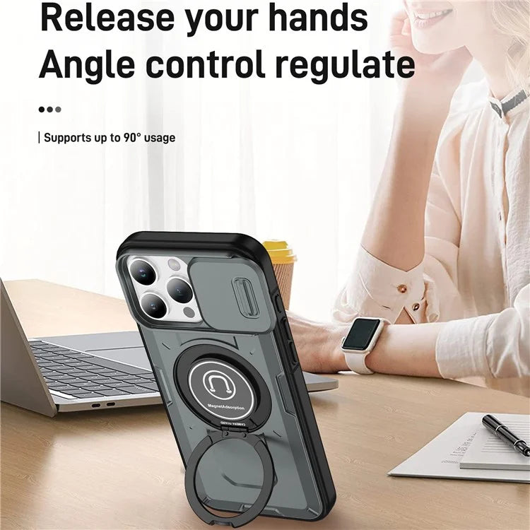 For iPhone 16 Pro Case Camshield Kickstand TPU+PC Phone Cover Support Magnetic Car Mount
