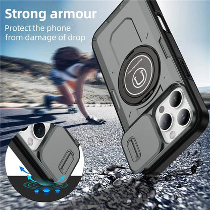 For iPhone 16 Pro Case Camshield Kickstand TPU+PC Phone Cover Support Magnetic Car Mount