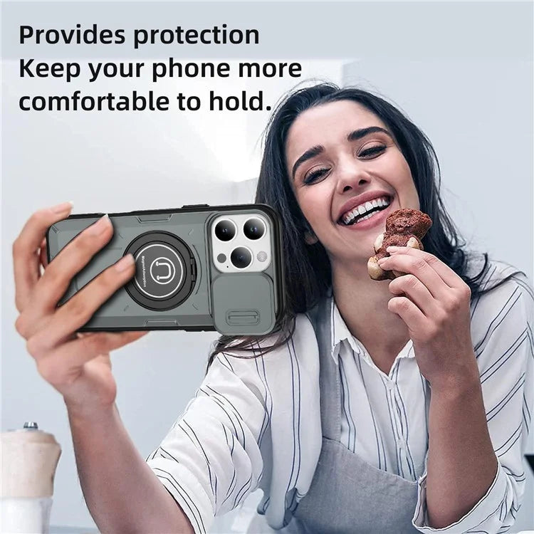 For iPhone 16 Pro Case Camshield Kickstand TPU+PC Phone Cover Support Magnetic Car Mount
