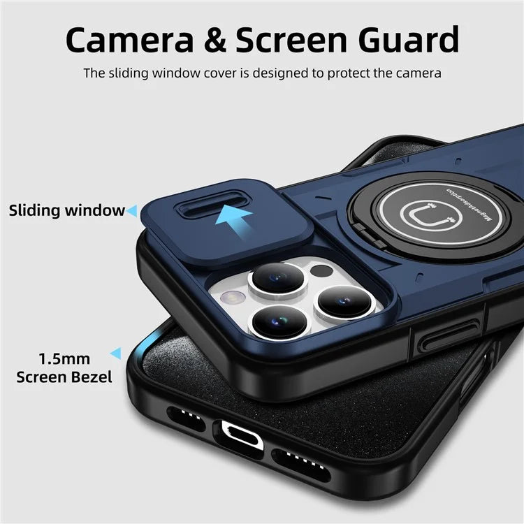 For iPhone 16 Pro Case Camshield Kickstand TPU+PC Phone Cover Support Magnetic Car Mount