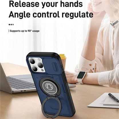 For iPhone 16 Pro Case Camshield Kickstand TPU+PC Phone Cover Support Magnetic Car Mount