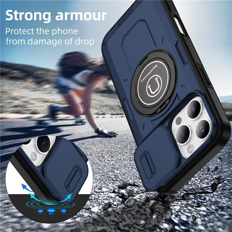 For iPhone 16 Pro Case Camshield Kickstand TPU+PC Phone Cover Support Magnetic Car Mount