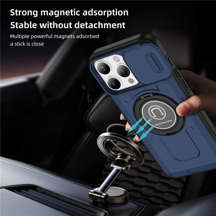 For iPhone 16 Pro Case Camshield Kickstand TPU+PC Phone Cover Support Magnetic Car Mount