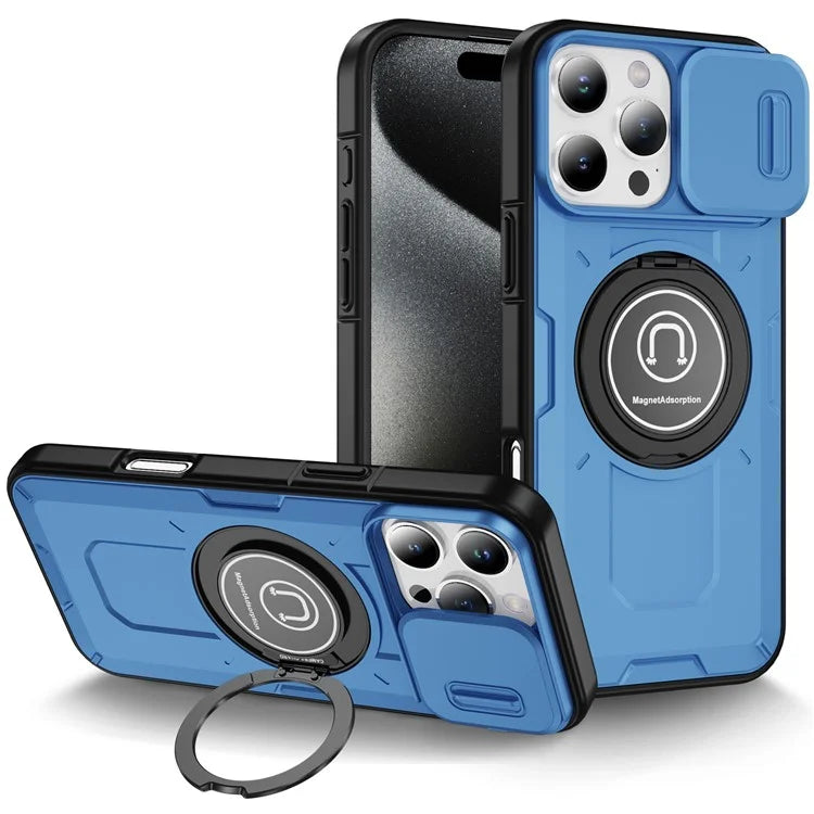 For iPhone 16 Pro Case Camshield Kickstand TPU+PC Phone Cover Support Magnetic Car Mount