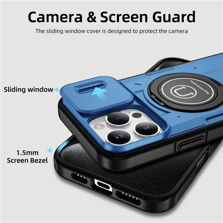 For iPhone 16 Pro Case Camshield Kickstand TPU+PC Phone Cover Support Magnetic Car Mount