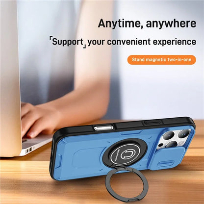 For iPhone 16 Pro Case Camshield Kickstand TPU+PC Phone Cover Support Magnetic Car Mount