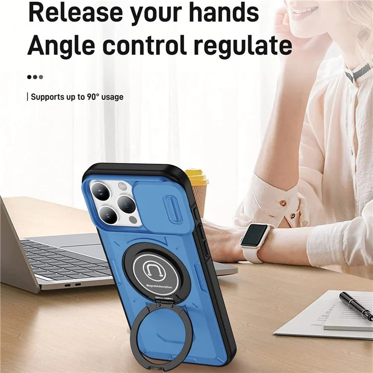 For iPhone 16 Pro Case Camshield Kickstand TPU+PC Phone Cover Support Magnetic Car Mount