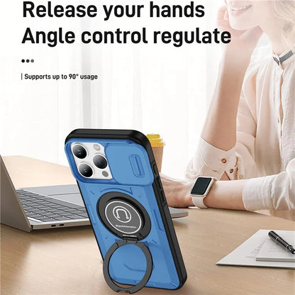 For iPhone 16 Pro Case Camshield Kickstand TPU+PC Phone Cover Support Magnetic Car Mount