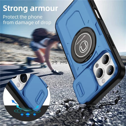 For iPhone 16 Pro Case Camshield Kickstand TPU+PC Phone Cover Support Magnetic Car Mount