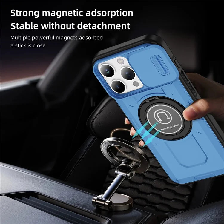 For iPhone 16 Pro Case Camshield Kickstand TPU+PC Phone Cover Support Magnetic Car Mount