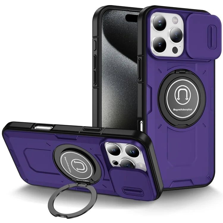 For iPhone 16 Pro Case Camshield Kickstand TPU+PC Phone Cover Support Magnetic Car Mount