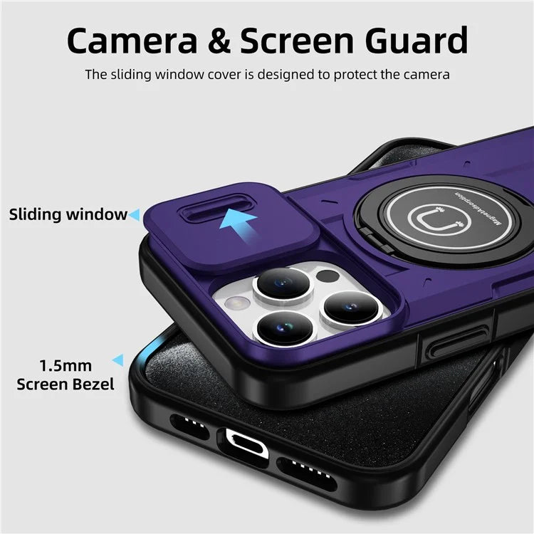 For iPhone 16 Pro Case Camshield Kickstand TPU+PC Phone Cover Support Magnetic Car Mount