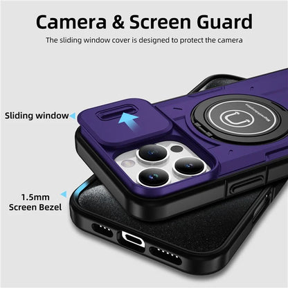 For iPhone 16 Pro Case Camshield Kickstand TPU+PC Phone Cover Support Magnetic Car Mount