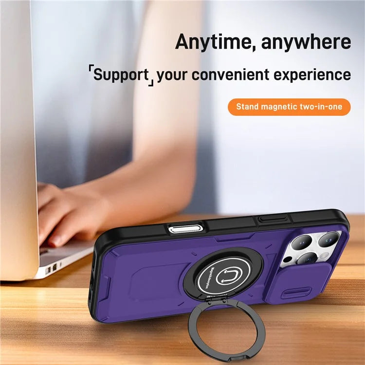 For iPhone 16 Pro Case Camshield Kickstand TPU+PC Phone Cover Support Magnetic Car Mount
